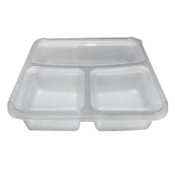 Microwave Container 3 Compartment with Lid - 150 pcs