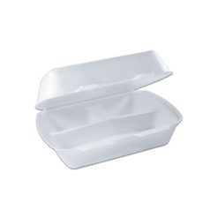 3-Comp. Foam Lunchbox with Hinge Lid - White [Pack of 100pcs]
