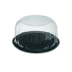 Pastripac Plastic Base Cake Container Diameter 230x110 mm - Black With Clear Dome Lid 100 Pieces