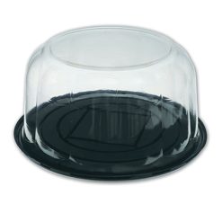 Pastripac Plastic Base Cake Container Diameter 255x110 mm - Black With Clear Dome Lid 100 Pieces Per Packet