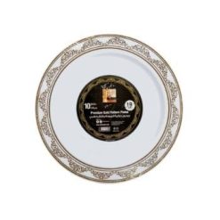 Fun Premium Round Plate 19 cm PS White With Golden Silver Design 100 Pieces