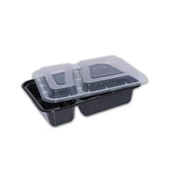 2-Compartment Microwave food take away Container Rectangular 32 oz - Black With Clear Lid 150 Pieces