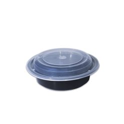 Microwave food take away Container Round 24 oz - Black With Clear Lid 150 Pieces
