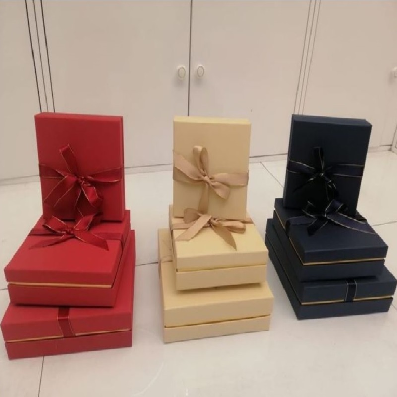 Cardboard Gift Box with Satin Ribbon in Color, Square Decorative